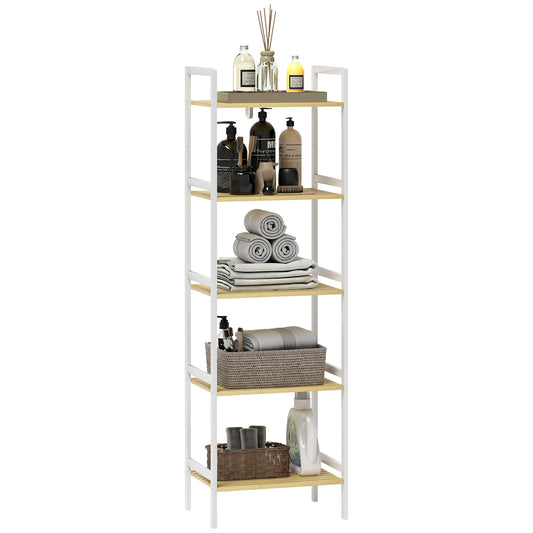 HOMCOM Five-Tier Bamboo Adjustable Shelf Storage Unit