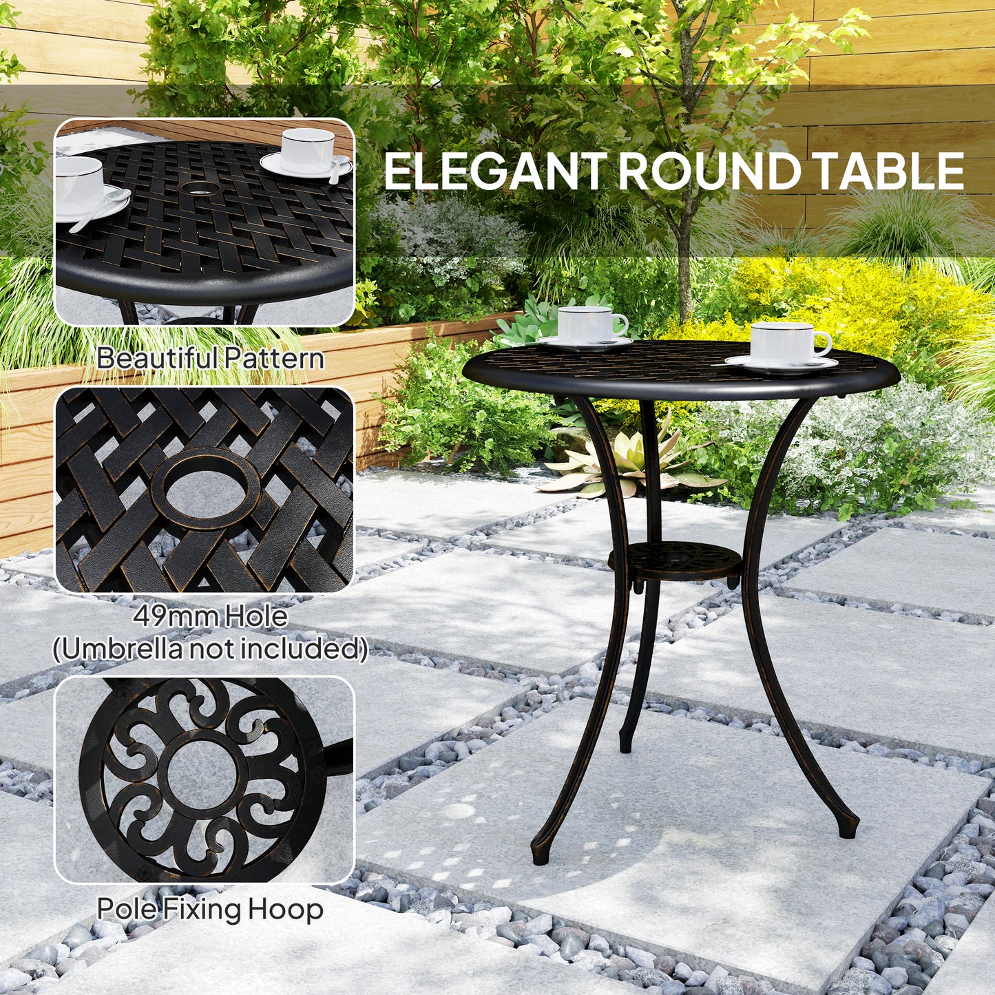 Outsunny 3-Piece Garden Set: Cast Aluminium 2 Armchairs & Round Table w/ Parasol Hole, Bronze Tone