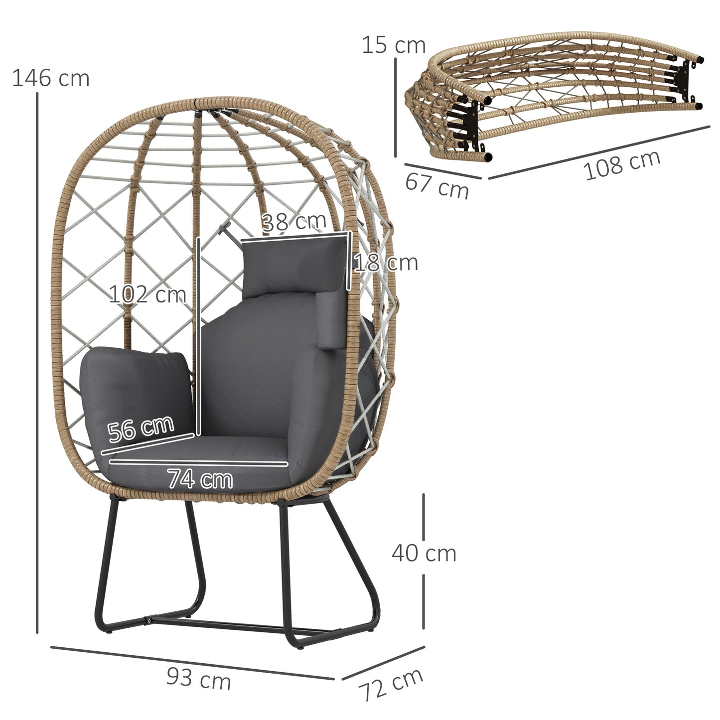 Outsunny Rattan Egg Chair: Indoor/Outdoor Wicker Chair with Cushion & Headrest, Metal Frame, Brown