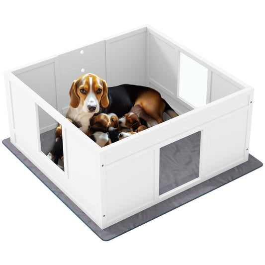 PawHut Whelping Box for Dogs with Whelping Pad, Adjustable Entrance, Non-slip Foot Pads, for Medium Dogs, 100 x 96cm