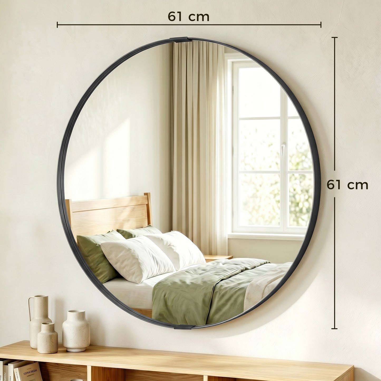 HOMCOM Round Wall Mirror 61 cm, Wall Mounted Bathroom Mirror with Tempered Safety Glass and Aluminium Alloy Frame, Black