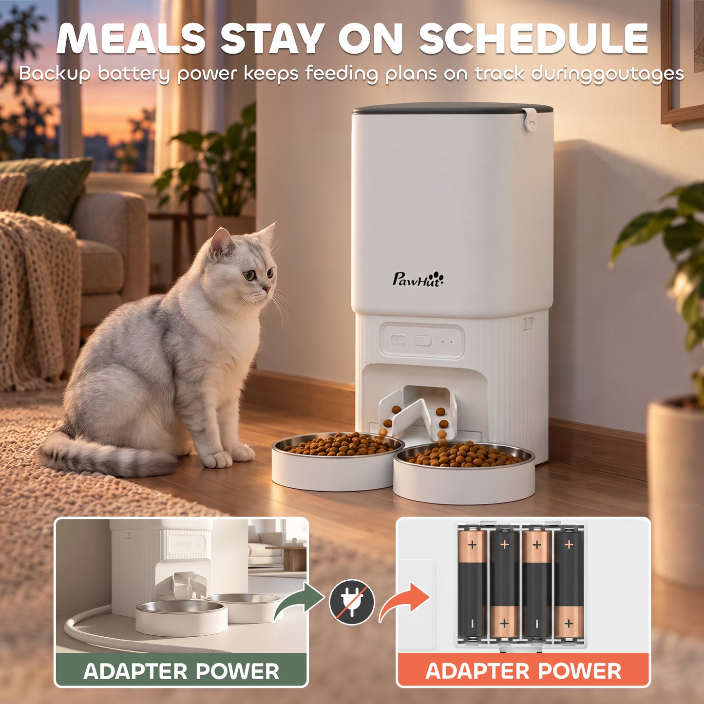 PawHut 7L Automatic Cat Feeder with App Control, 2.4G/5G WiFi, Timer, 15 Meals/Day, Dual Power, 10s Voice Recording, Anti-Clog