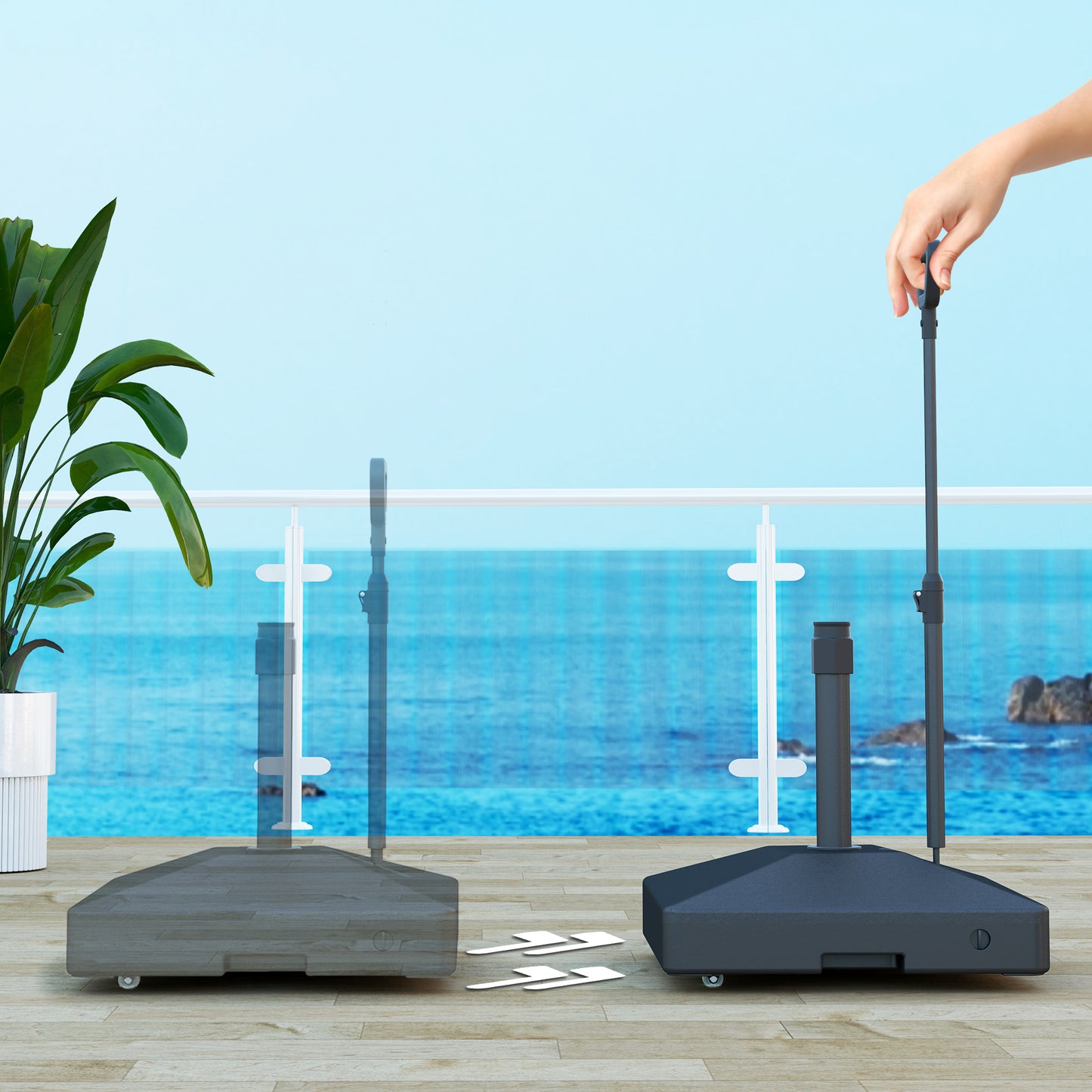 Outsunny Garden Parasol Base with Adjustable Wheels & Handle, 55kg/45kg Fill, Umbrella Stand, Black