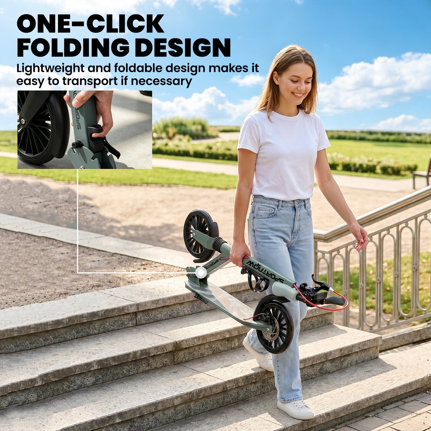 SPORTNOW Foldable Kick Scooter with Height Adjustable Handlebar, One-click Folding Adult Scooters with 200 mm Big Wheels, Silver