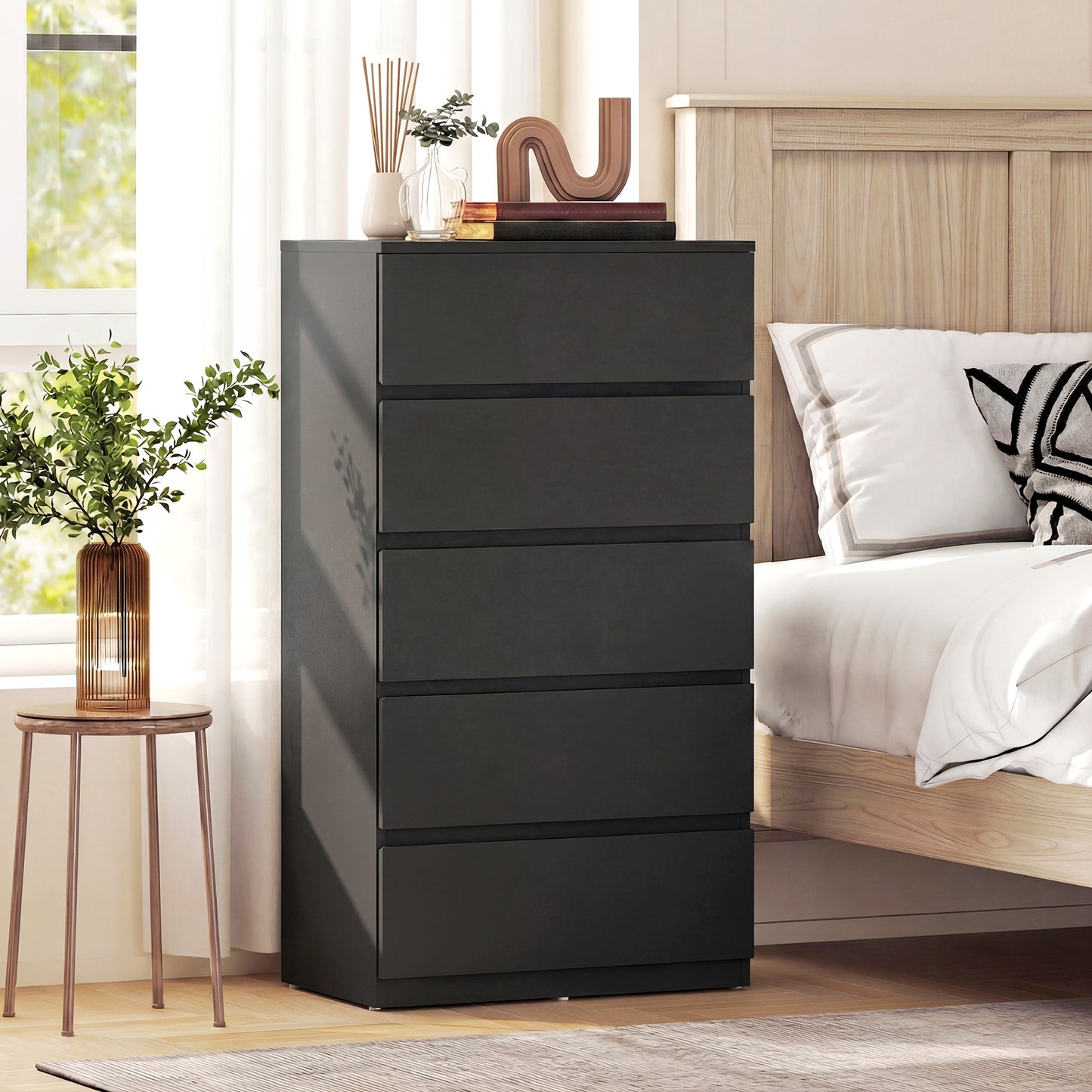 HOMCOM Chest of Drawers, 5-Drawer, Modern Dresser, Storage Drawer Unit for Bedroom