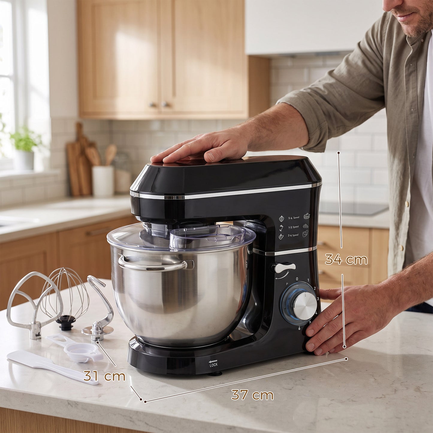 HOMCOM 7 L 1400W 6-Speed Tilt-Head Food Mixer, Stand Mixer with Handle and Dough Hook, Black