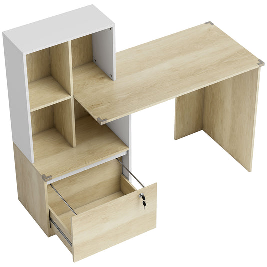 HOMCOM Computer Desk, Office Desk with Bookshelf, File Drawer and Legal Hanging File Holders, Oak Wood Effect