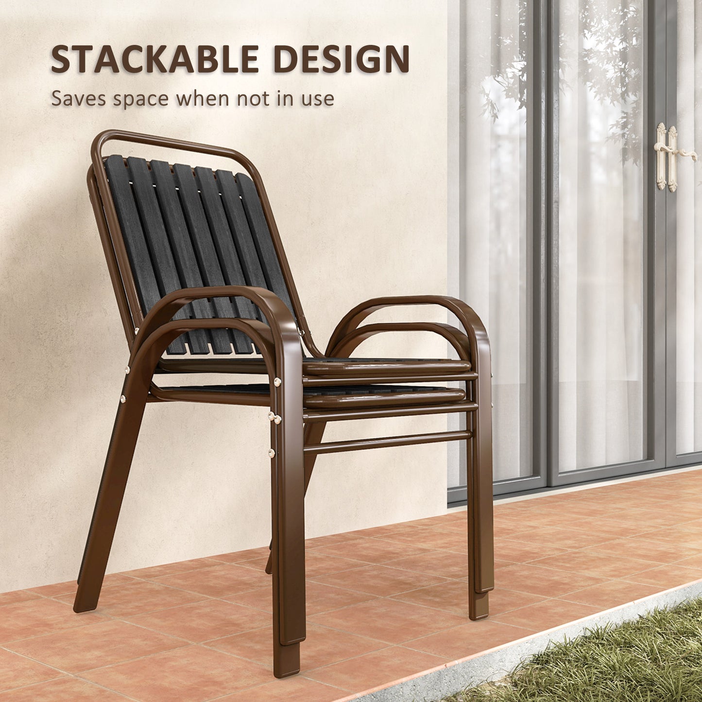 Outsunny 3 Pieces Patio Bistro Set with Stackable Chairs, Tempered Glass Table, for Outdoor, Balcony, Patio, Garden Charcoal Grey