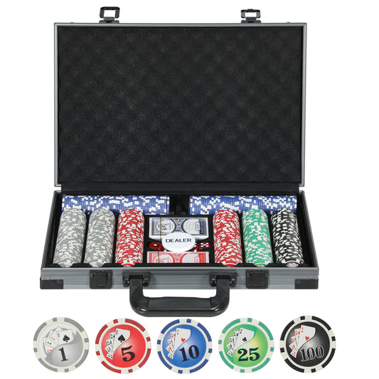 SPORTNOW 400-Piece Poker Chips Set, Texas Holdem with Mat, 11.5g Numbered Chips, 2 Decks, Dealer, 5 Dice, ABS Case, Grey