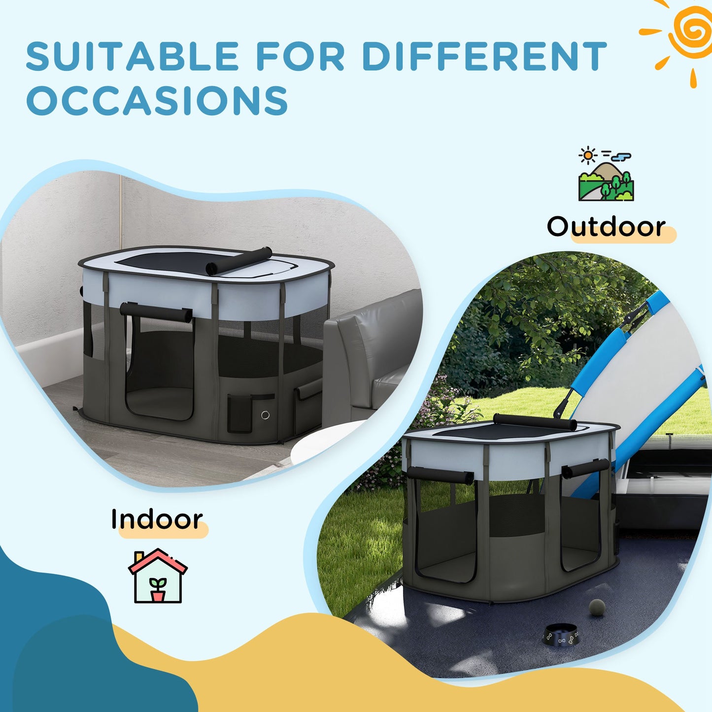 PawHut Foldable Dog Pen with Storage Bag for Indoor/Outdoor Use Grey - Large