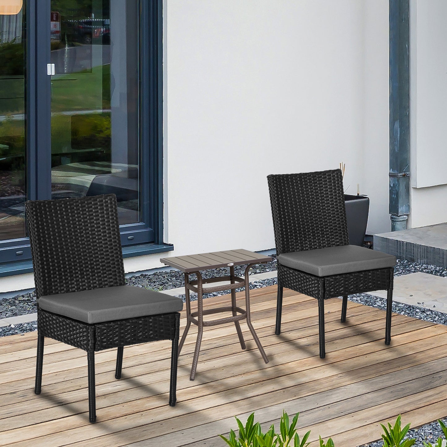 Outsunny Set of Two Armless Rattan Garden Chairs - Black