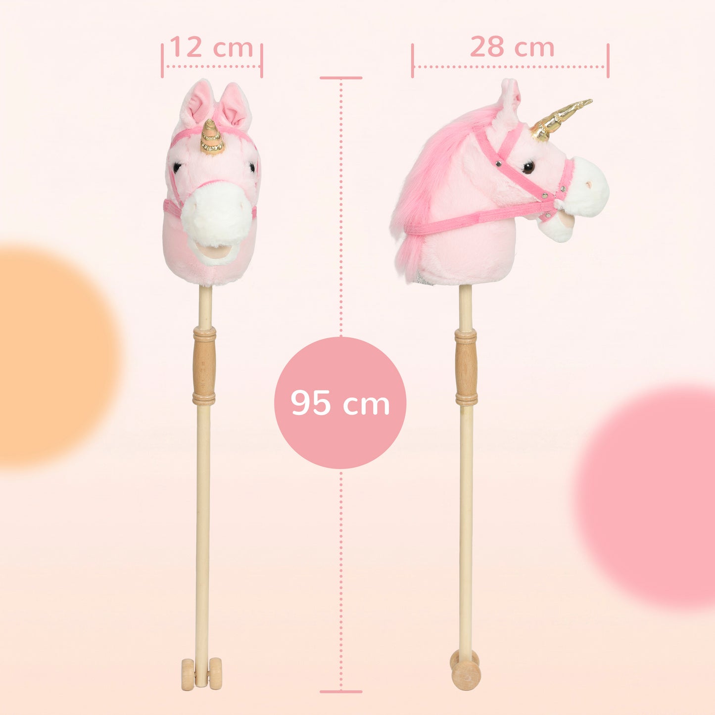 AIYAPLAY Hobby Horse with Wood Wheels, Stick Horse with Grip Handle, Sound, Plush Hobby Horse Toy for Imaginative Play, Pink