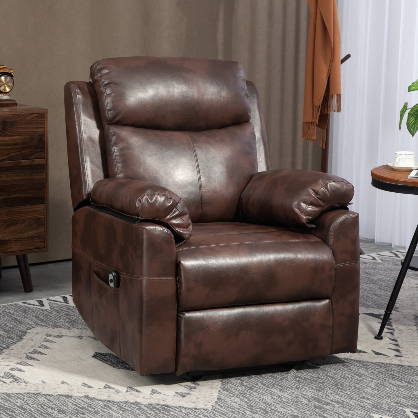HOMCOM Faux Leather 70° Electric Riser Recliner Chair - Dark Brown