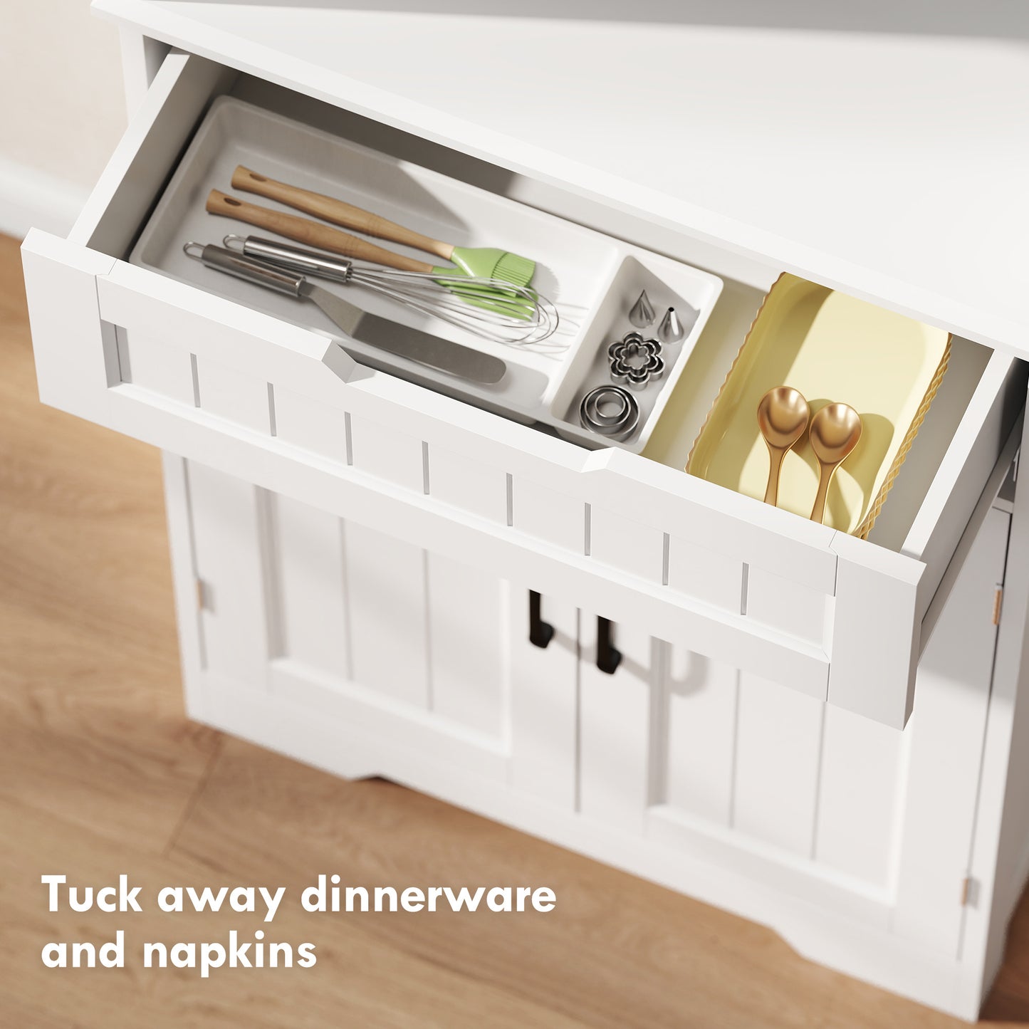 HOMCOM 172 cm Tall Kitchen Pantry Cupboard w/ Small Open Counter, Freestanding Kitchen Cabinet w/ 2 Adjustable Shelves, White