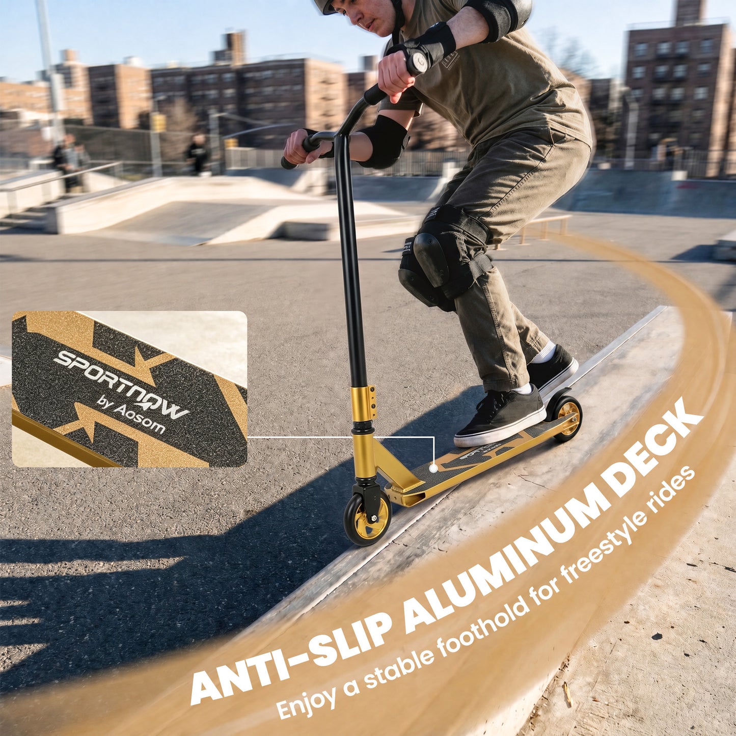 SPORTNOW Stunt Scooter, Pro Scooter for Adult Teens with 360° Handlebar, 110 mm PU Wheels, Aluminium Deck, ABEC-7, Gold Tone