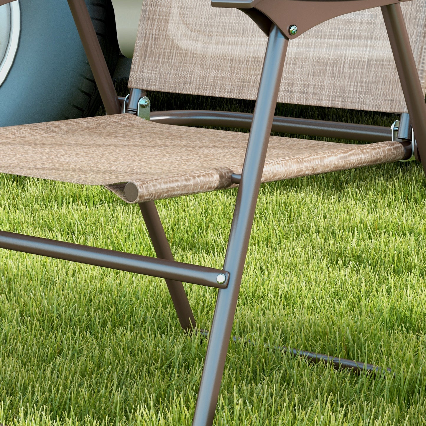Outsunny Set of Two Folding Garden Chairs, with Fabric Mesh Seats - Mixed Brown