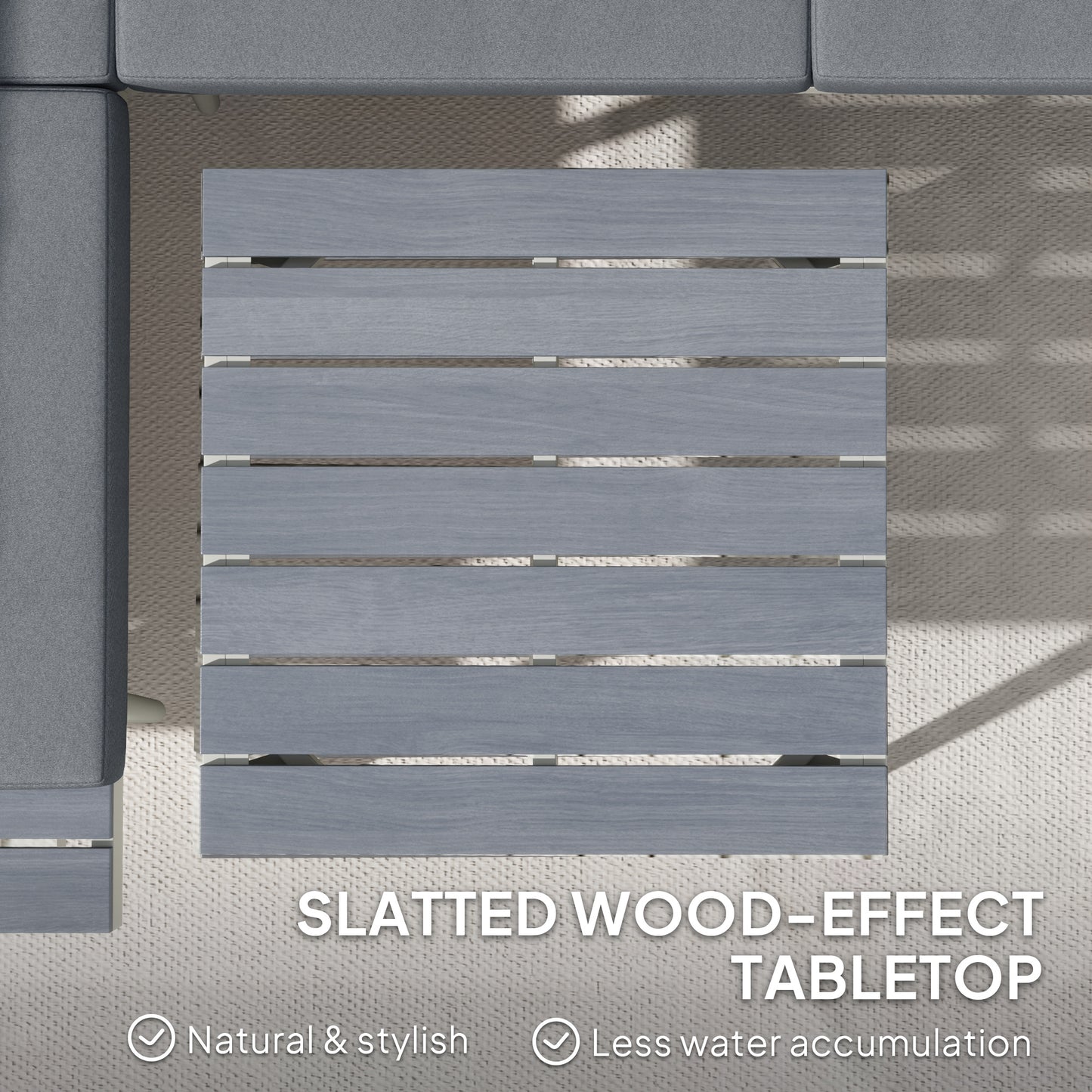 Outsunny 3 Piece Garden Furniture Set, Adjustable Lounger, L Shaped Corner Sofa with Cushions, Mesh Seat, Wood-Grain Table, Grey