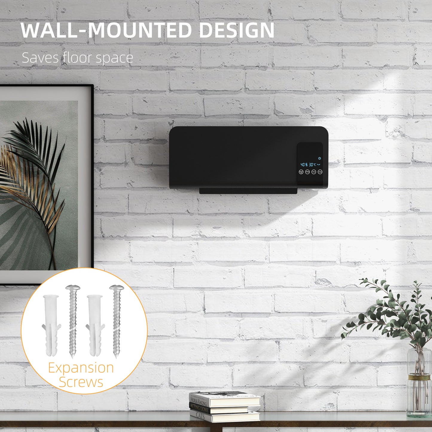 HOMCOM Electric Heater, 2000W Wall Mounted Space Heater with Remote Control, Black