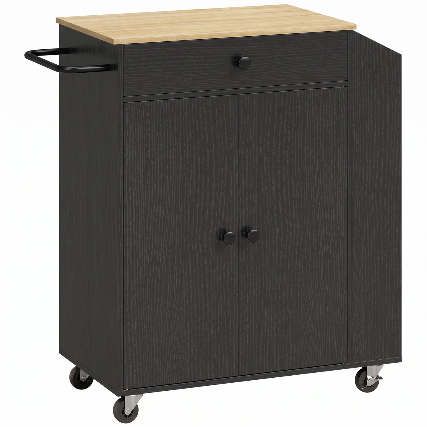 HOMCOM Rolling Kitchen Island with 3-Tier Spice Rack, Kitchen Storage Cart with Drawer and Towel Rack, Black