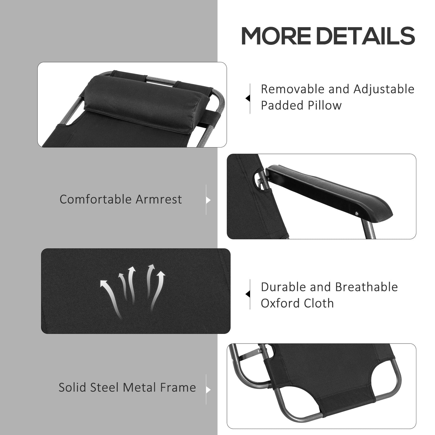 Outsunny 2-in-1 Folding Sun Lounger Set, Reclining Garden Chairs with Adjustable Backrest, Head Pillow, Armrests, Set of 2, Black