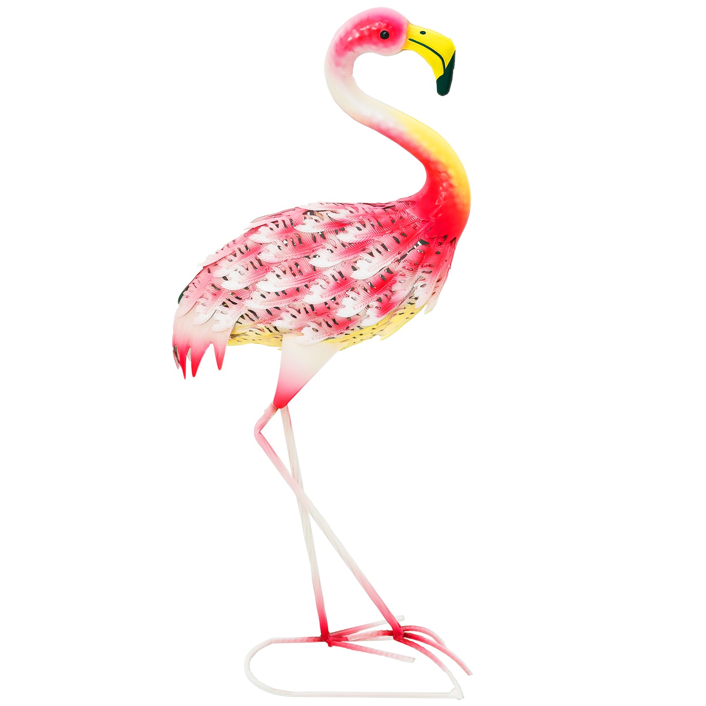 Outsunny Flamingo Garden Statue, Metal Bird Art Outdoor Sculpture with Ground Stakes for Pond Decoration, Pink