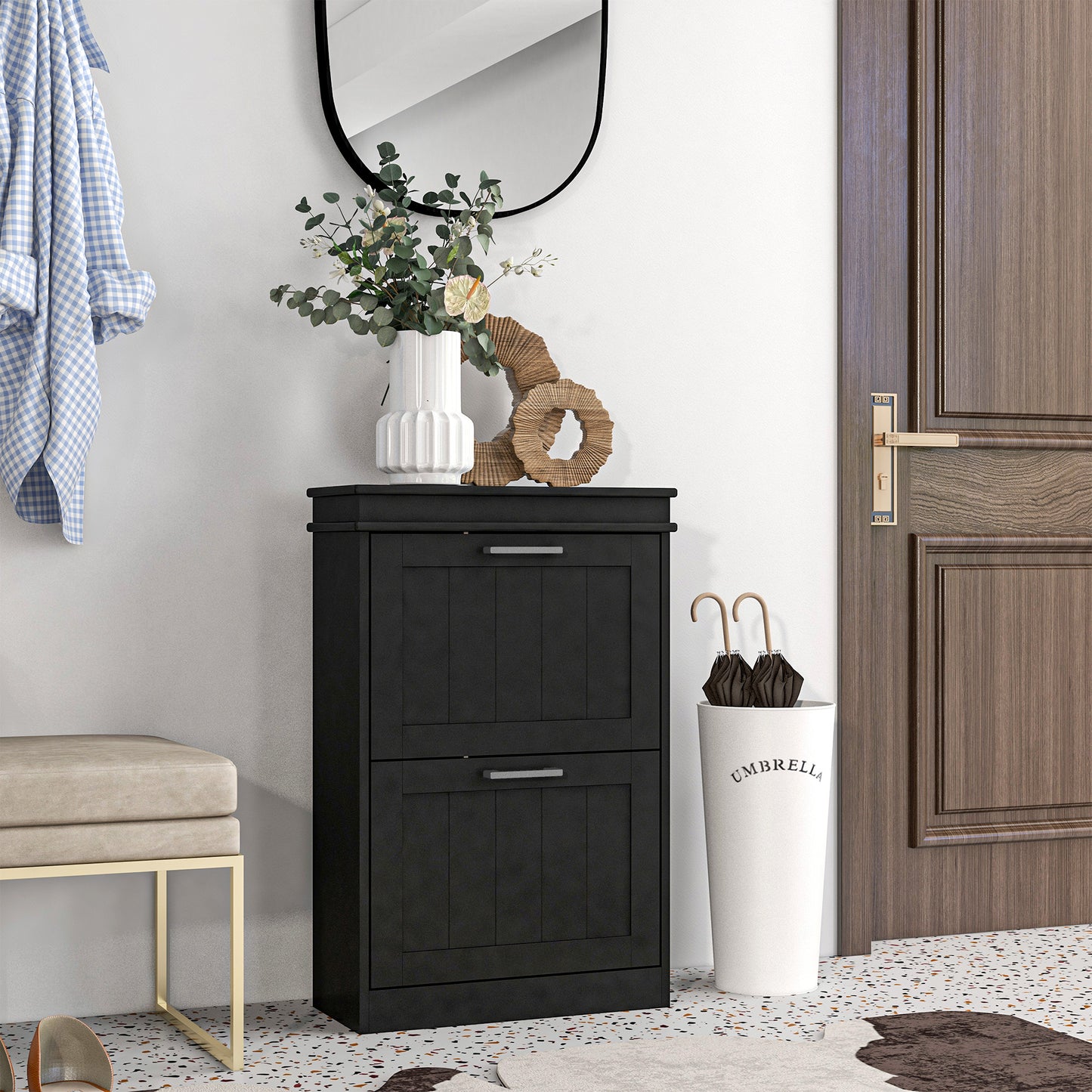 HOMCOM Two-Drawer Minimalistic Shoe Storage Cabinet, for 10 Shoes, Black