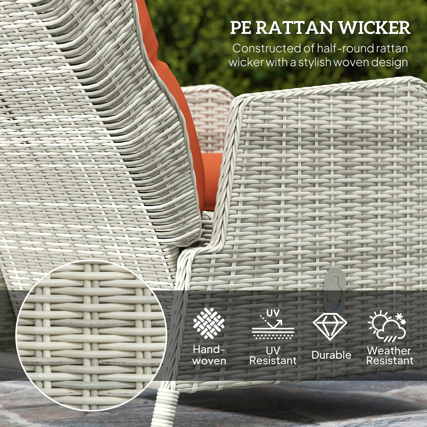 Outsunny 5-Piece Rattan Bistro Set: Reclining Chairs, Cushions, Glass Table, Footstools - Orange