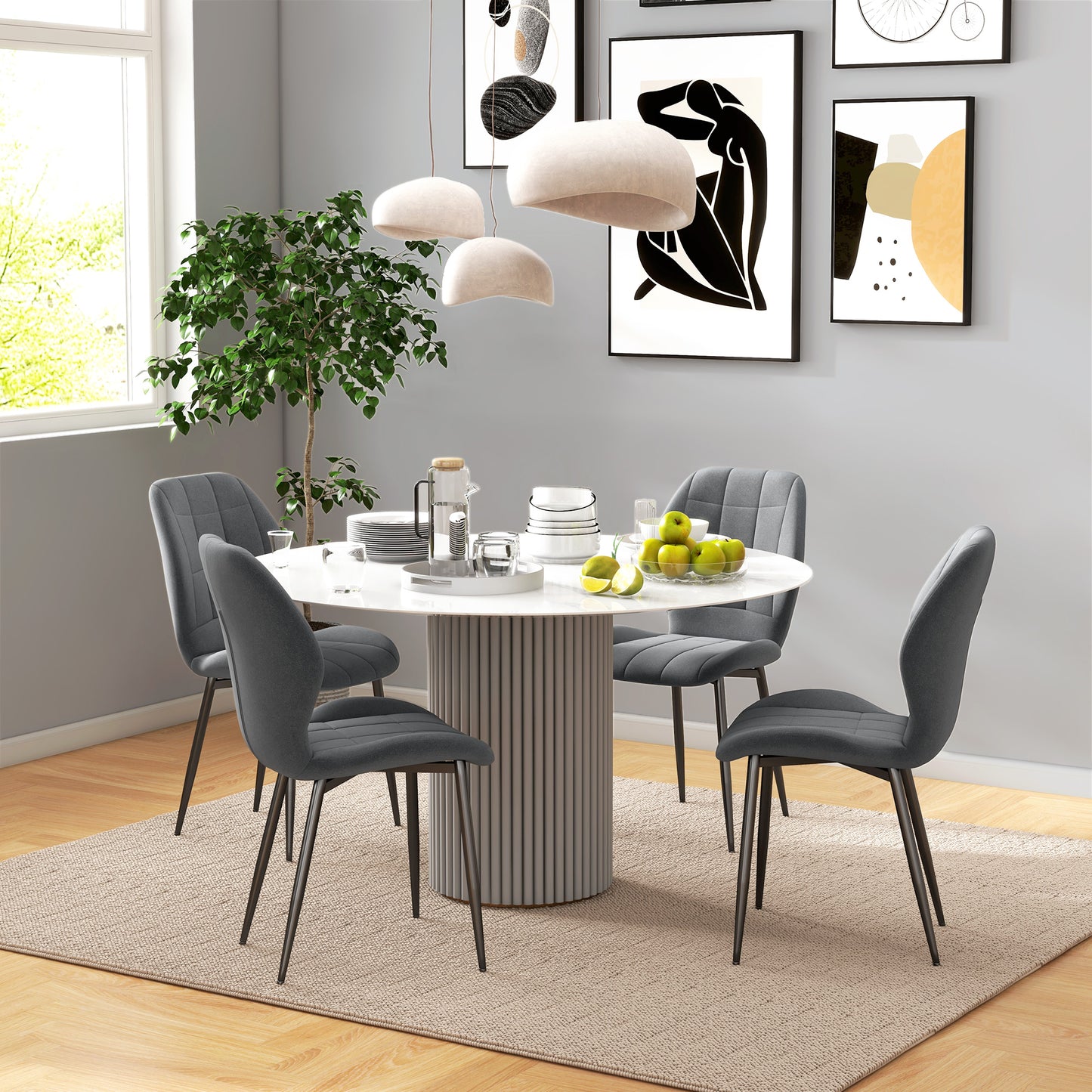 HOMCOM Set of Four Flannel Relaxed Tub Dining Chairs - Dark Grey