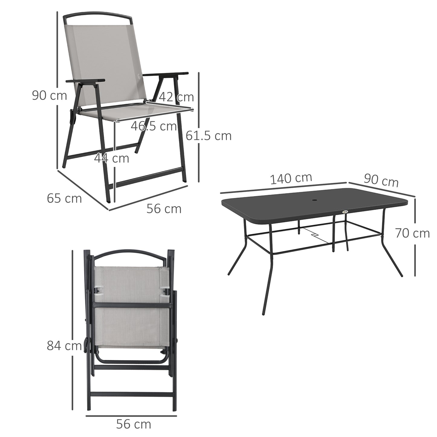 Outsunny 7pc Metal Garden Dining Set with Glass Top - Grey