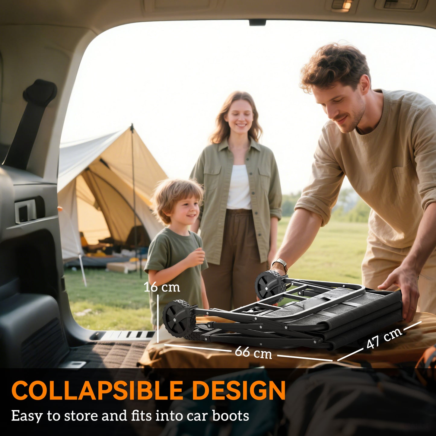Outsunny Festival Trolley, 62L Heavy Duty Folding Wagon, 120kg Capacity with Adjustable Handle and Carry Bag for Beach/Camping, Grey