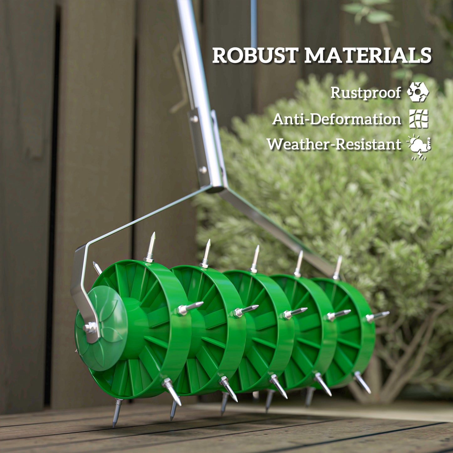 Outsunny Lawn Aerator, Manual Spike Roller, Heavy Duty with Detachable Handle and T-bar Grip, Outdoor Garden Tool, Dark Green