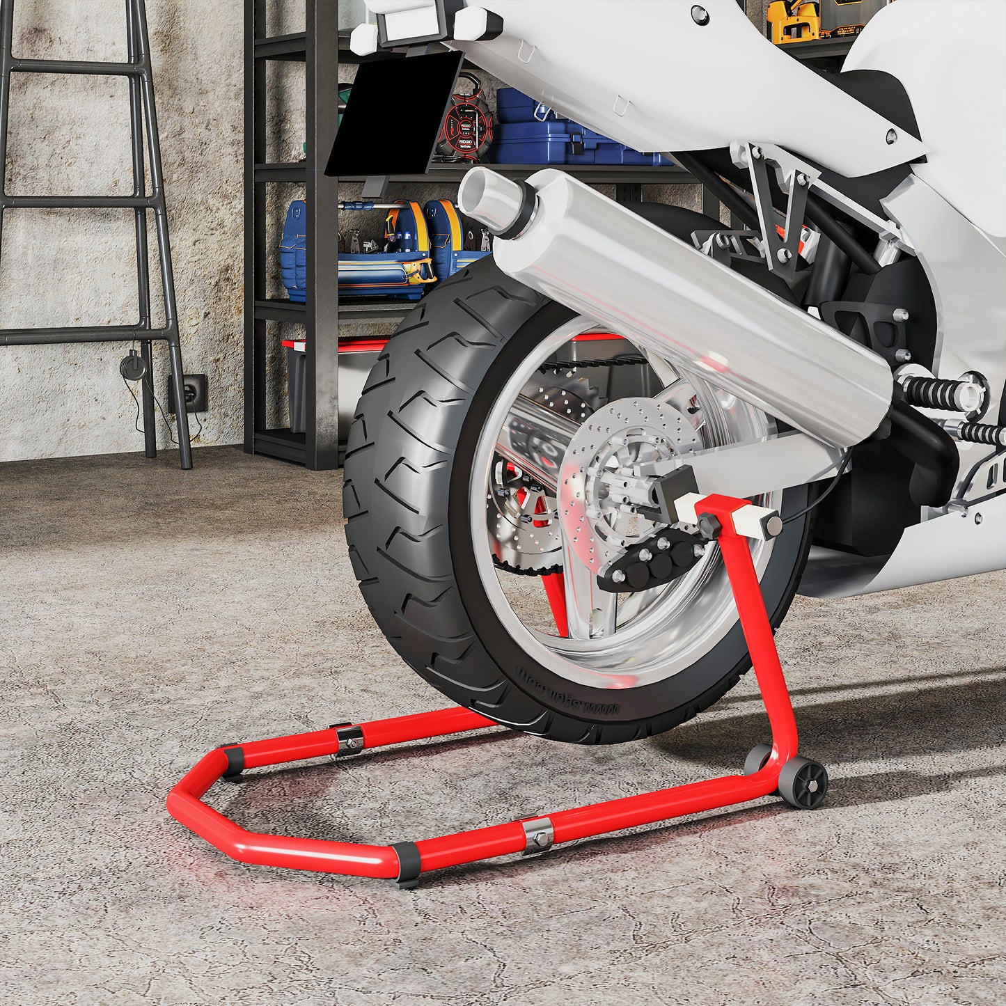 HOMCOM Motorcycle Stand, Front/Rear Paddock Stand, with 390 kg Weight Capacity, Red