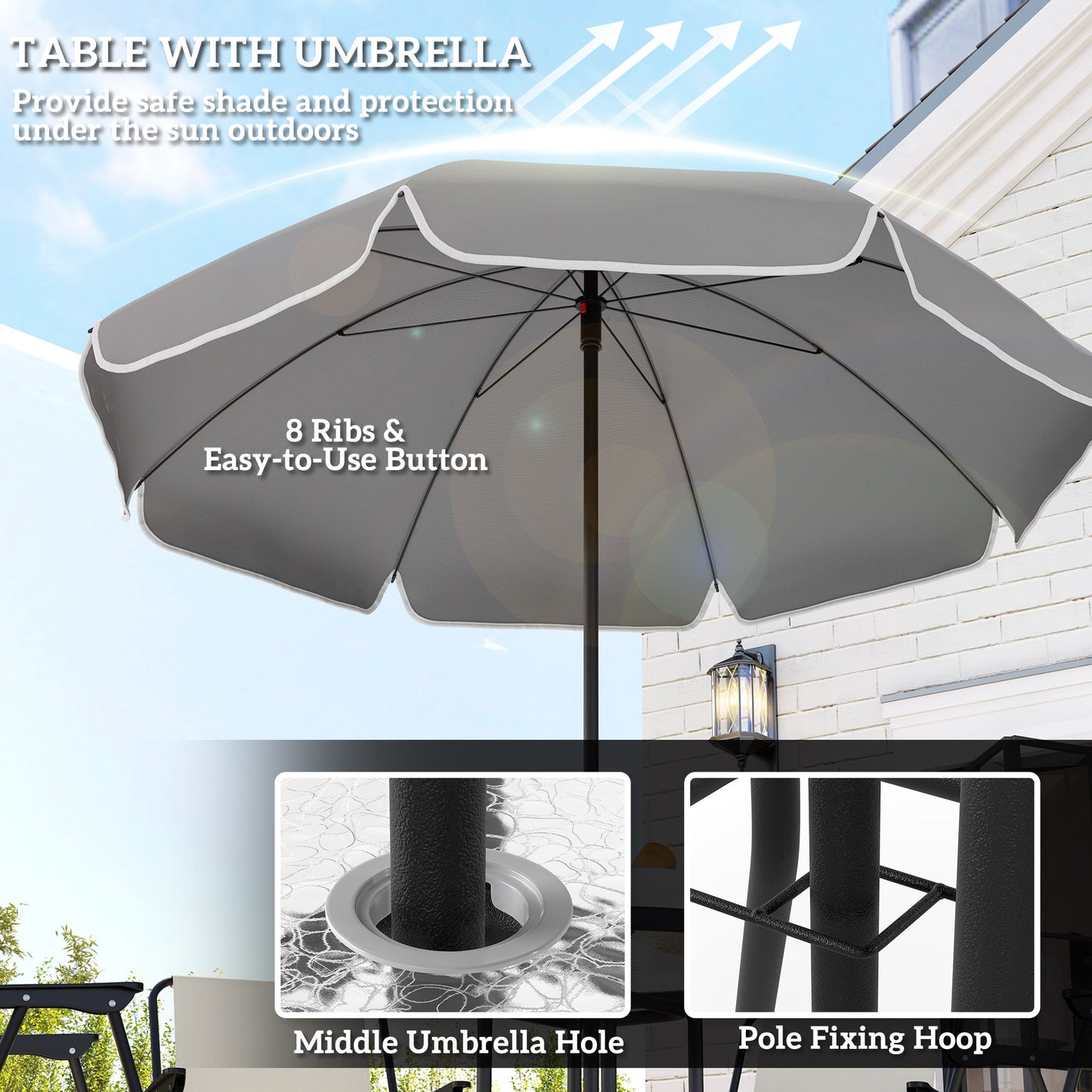 Outsunny 4 Seater Garden Furniture Set, 6 Pieces with Parasol, Folding Chairs & Glass Table, Cream White