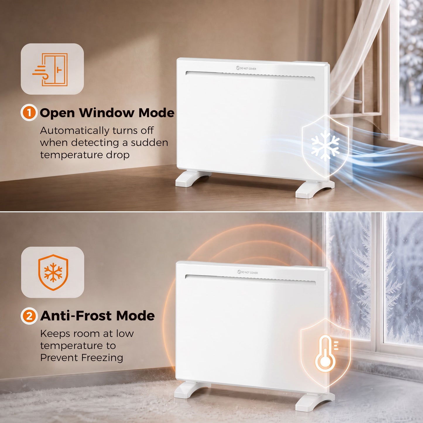 HOMCOM Smart Panel Heater Wall Mounted/Freestanding, Electric Heater with Weekly Timer, Open Window & Anti-Frost, 1000W, White