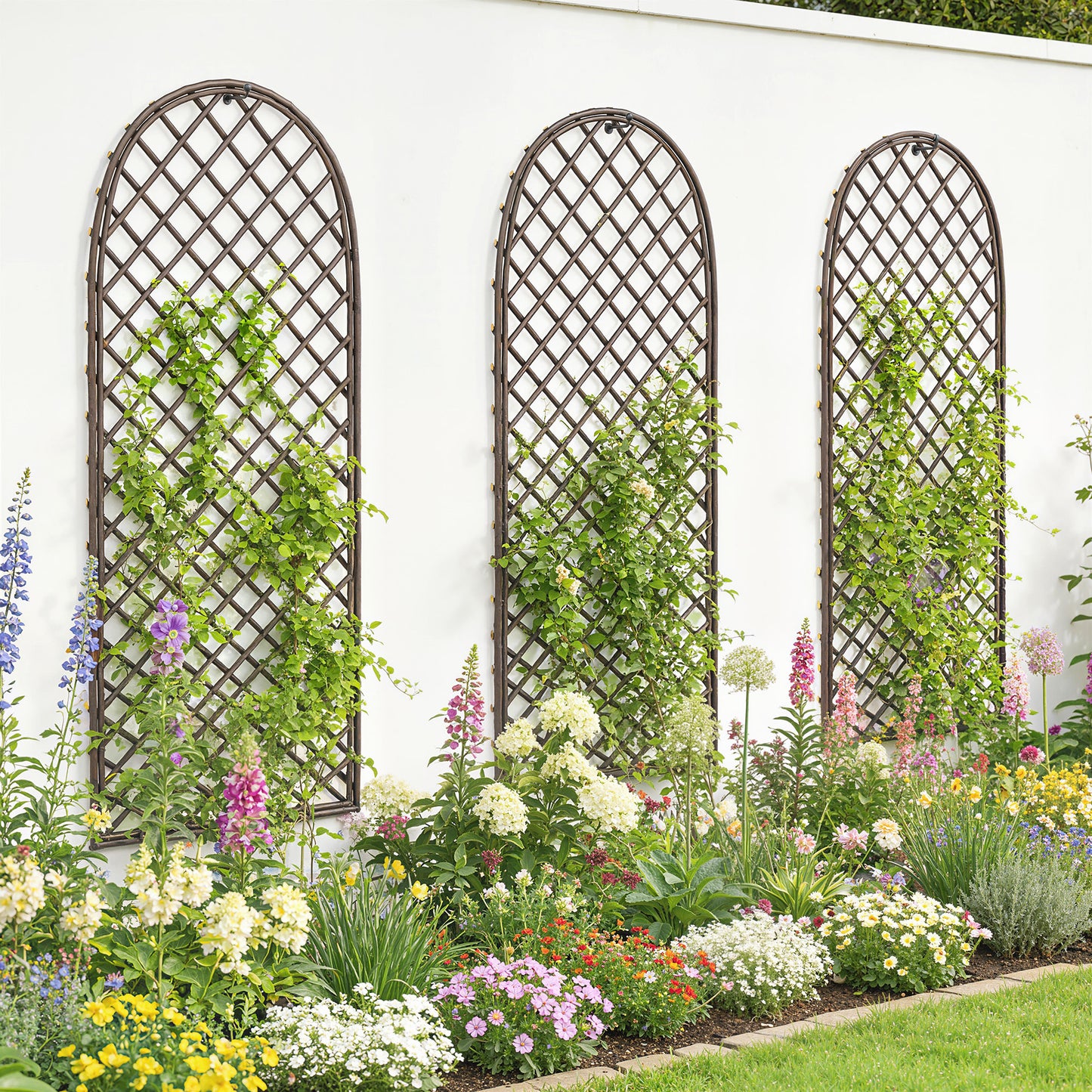 Outsunny Garden Arch, Garden Arbor with 8mm Wicker and Dome Top, Natural Wood Finish