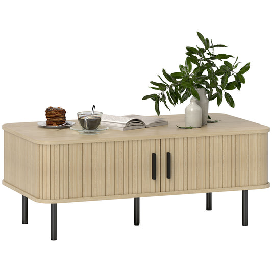 HOMCOM Coffee Table with Storage, Living Room Table with Slatted Tambour Sliding Doors and Foot Pads