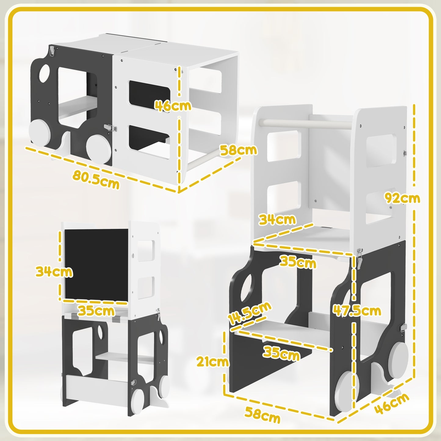 AIYAPLAY Toddler Step Stool, 4 in 1 Standing Tower, Foldable Toddler Step with Safety Rail, for Kitchen, Bathroom, Grey