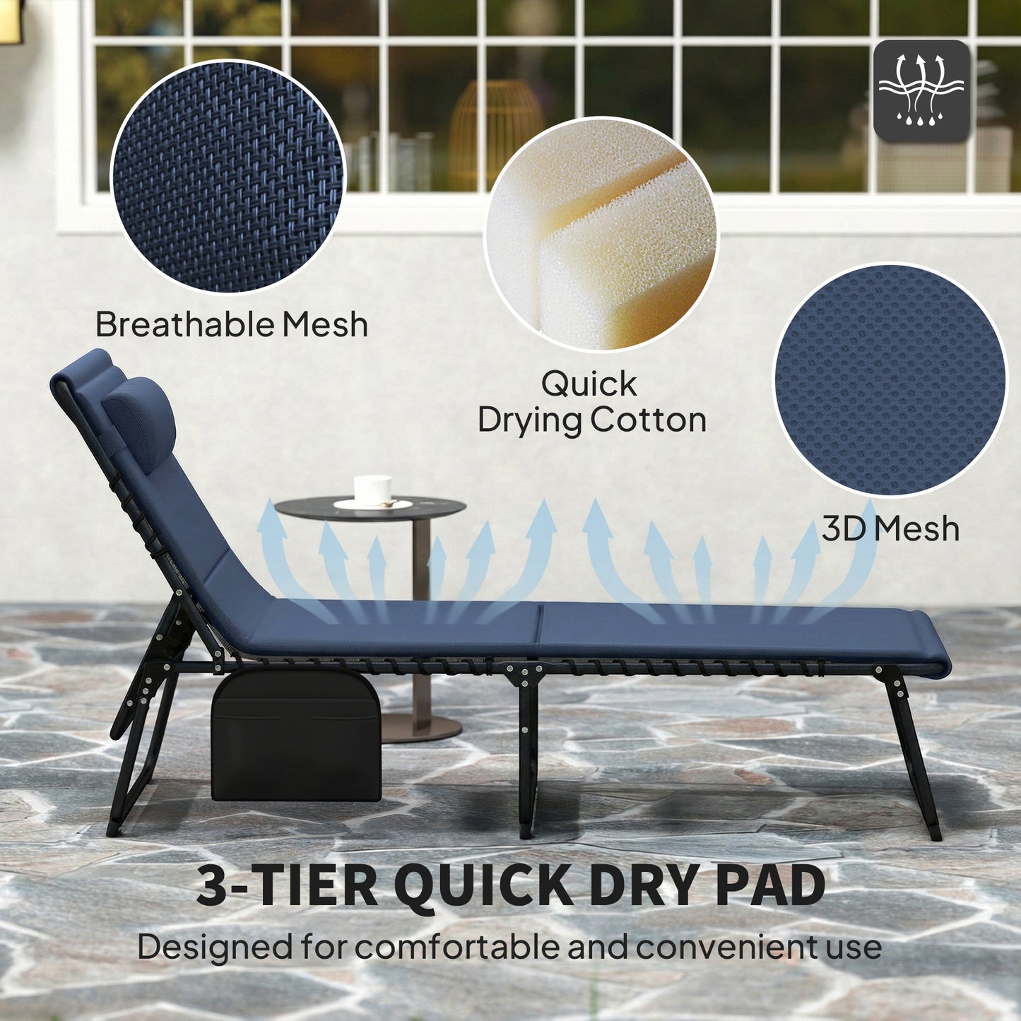 Outsunny Set of Two Reclining Sun Loungers Blue