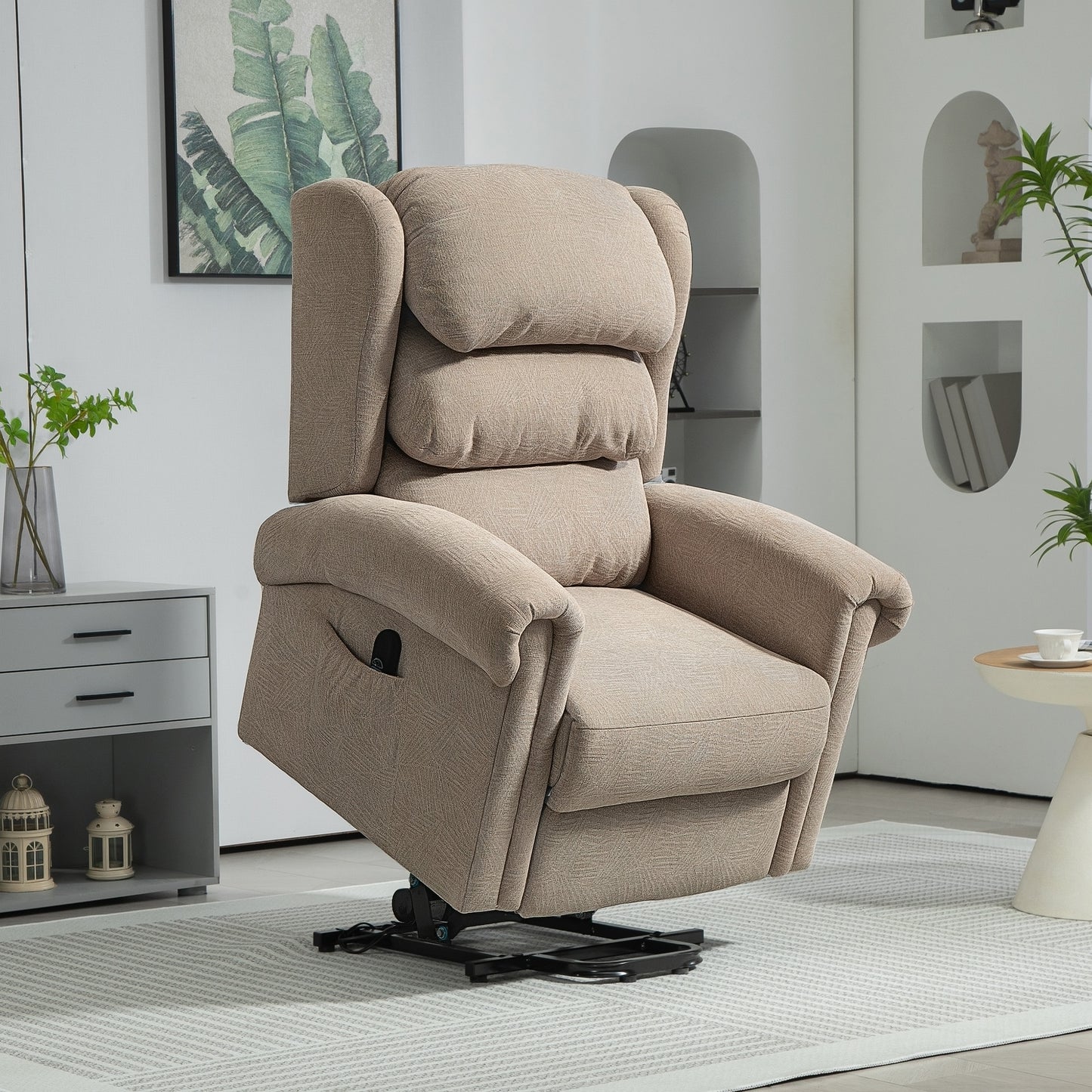 HOMCOM Power Lift Recliner Chair, Velvet Electric Armchair, Thick Back, Khaki