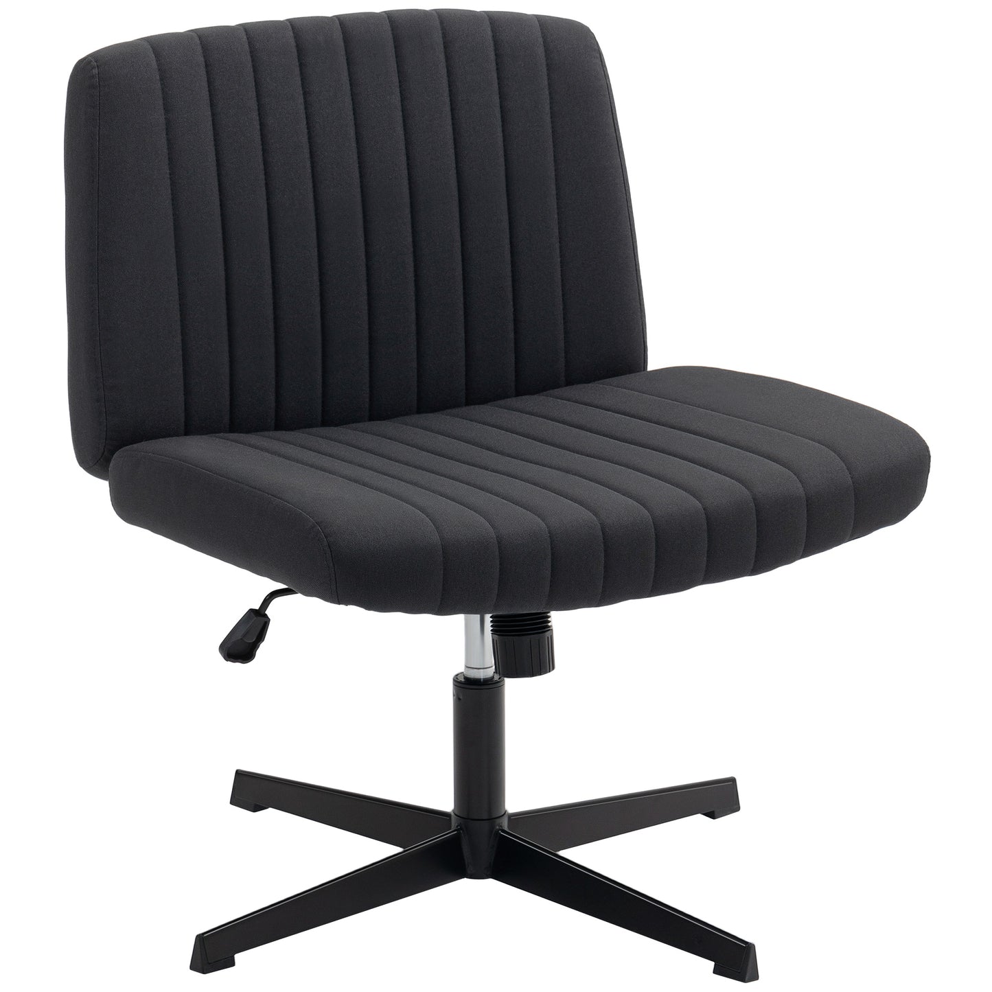 HOMCOM Armless Office Chair, Linen Fabric, Criss Cross Legs, Padded, Tilt & Height Adjustable Swivel Seat for Home Office, Black