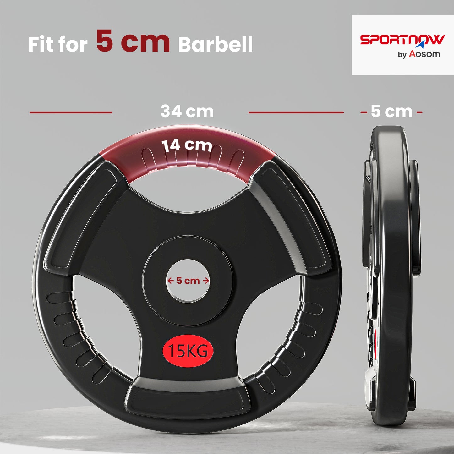 SPORTNOW Olympic Weight Plates, 2x15kg Pair with Tri-Grips for Weightlifting & Strength Training, Home Gym Fitness Workout, Black