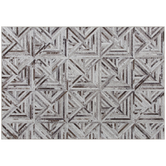 HOMCOM Modern Chenille Area Rug, Triangle Pattern, Non-Slip, Washable, 290 x 200 cm for Living Room/Bedroom/Office, Brown