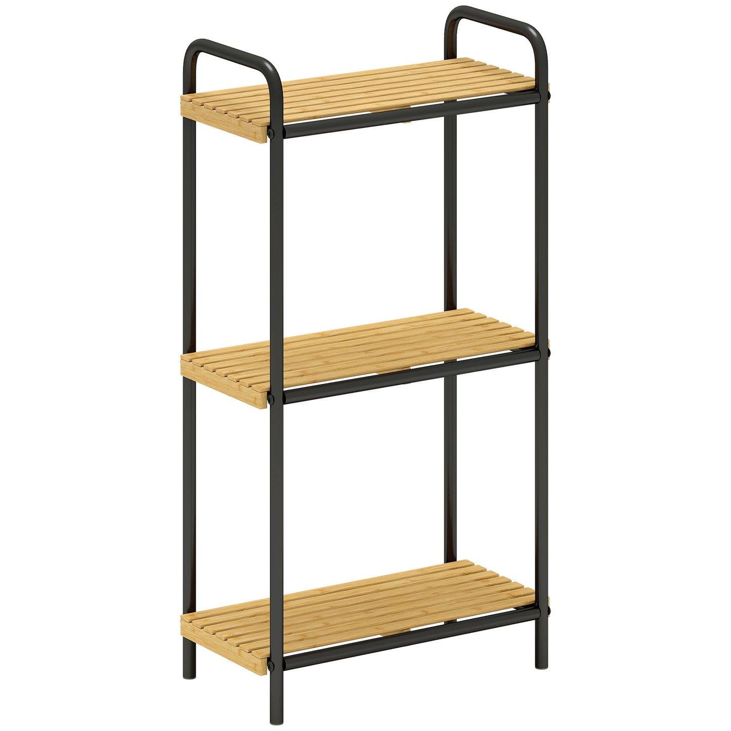 HOMCOM 3-Tier Bamboo Storage Shelf, Freestanding Narrow Unit with Slatted Shelves, 41.5x21.5x77.5 cm, Natural and Black