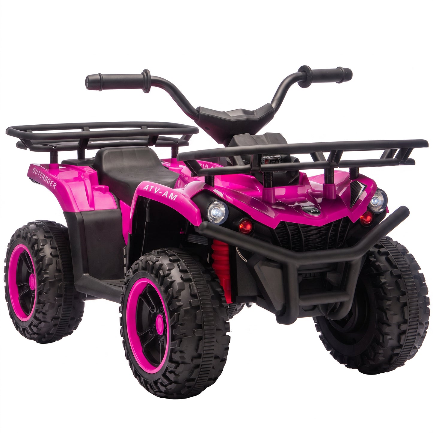AIYAPLAY 12V Kids Electric Quad Bike, Ride on ATV with Dual Motors, Soft Start, Storage, Music, Lights for 3-8 Years, Pink