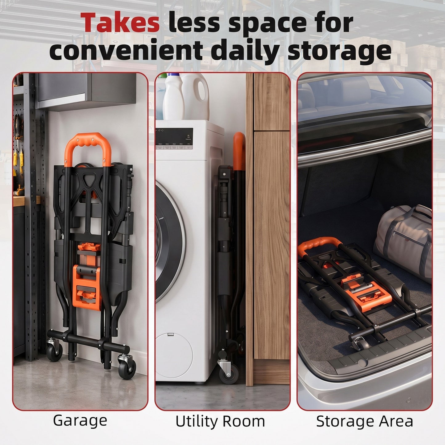 HOMCOM Steel 2-in-1 Folding Hand Truck on Wheels,  Foldable Trolley with Foldable Base, 120kg, Black and Orange