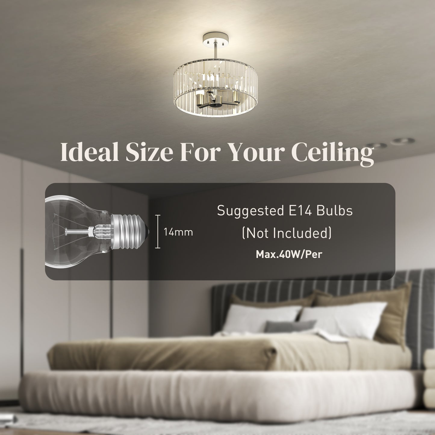 HOMCOM Crystal Ceiling Light Fixture, Semi Flush Mount Modern Chandelier for Living Room, Bedroom, Hallway, Dining Room, E14 Base 3-Lights, Silver Tone