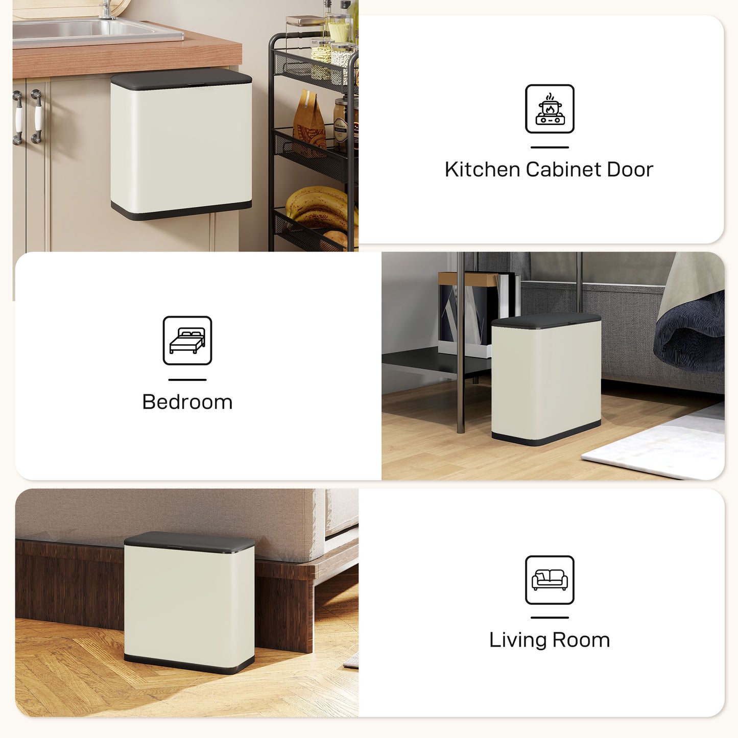 HOMCOM 8L Hanging Kitchen Bin, Rubbish bin with Lid and Removable Inner Bucket for Kitchen Cabinet Door, Under Sink, Office