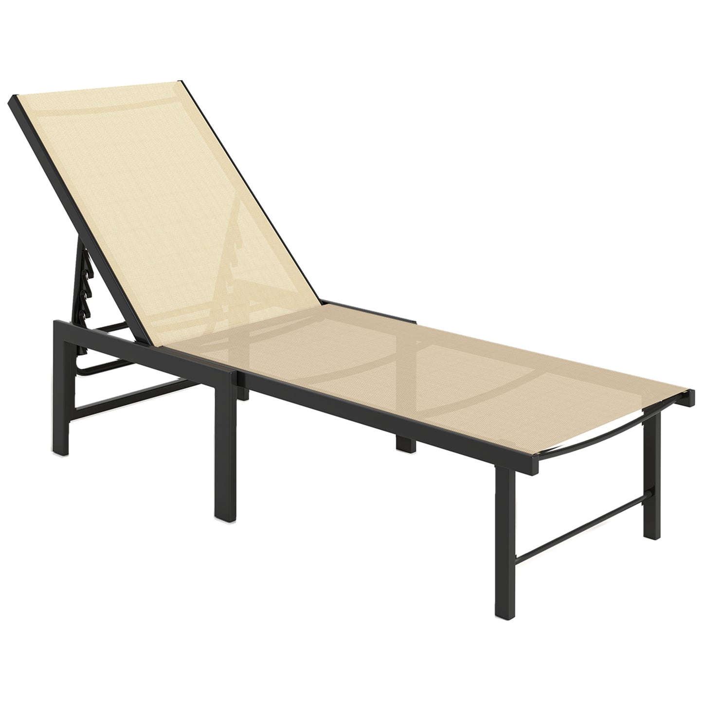 Outsunny 5-Level Adjustable Reclining Sun Lounger, Texteline Seat, Steel Frame for Garden, Patio, Beach, Sunbed Chair, Khaki