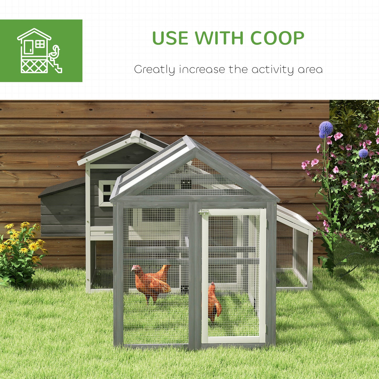 PawHut Large Chicken Run, Wooden Chicken coop, with Combinable Design - Wood Effect