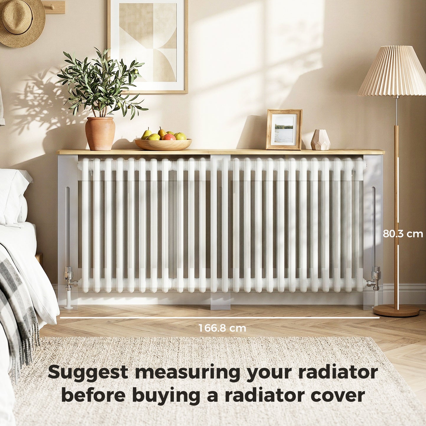 HOMCOM Slatted Radiator Cover, Painted Cabinet with Line Grill Design, 172L × 19W × 81H cm, Grey